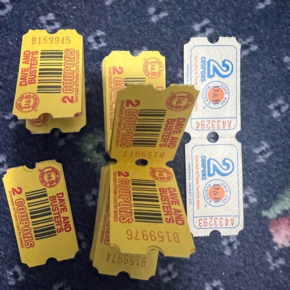 Dave and Buster's Yellow and Blue Prize Tickets